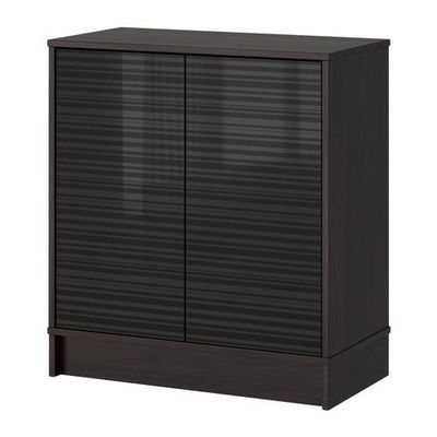 ЭФФЕКТИВ Комбинация для хранения с дверцами - черно-коричневый, глянцевый черный/с рисунком