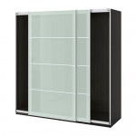 PAX гардероб с раздвижными дверьми черно-коричневый/Сэккен матовое стекло 200x66x201 см