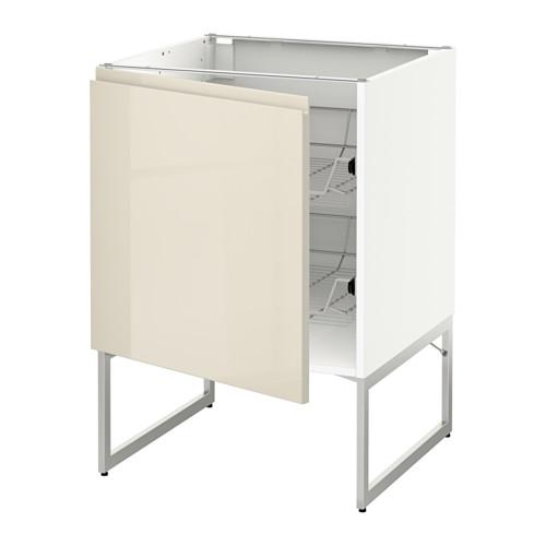 МЕТОД Напольный шкаф с проволочн ящиками - белый, Воксторп глянцевый светло-бежевый, 60x60x60 см