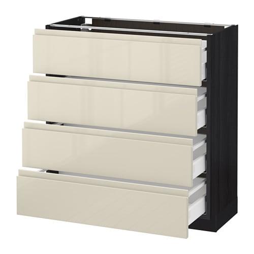 МЕТОД / МАКСИМЕРА Напольн шкаф 4 фронт панели/4 ящика - под дерево черный, Воксторп глянцевый светло-бежевый, 80x37 см МЕТОД / МАКСИМЕРА Напольн шкаф 4 фронт панели/4 ящика - под дерево черный, Воксторп глянцевый светло-бежевый, 80x37 см