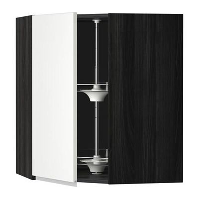 МЕТОД Угл нвсн шкф с вращающ секц - 68x80 см, Нодста белый/алюминий, под дерево черный