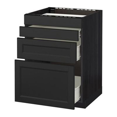 МЕТОД / ФОРВАРА Нап шкаф д/духовки/4фасада/3ящика - 60x60 см, Лаксарби черно-коричневый, под дерево черный