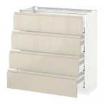 МЕТОД / МАКСИМЕРА Напольн шкаф 4 фронт панели/4 ящика - белый, Воксторп глянцевый светло-бежевый, 80x37 см