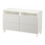 БЕСТО Тумба д/ТВ с ящиками - белый/Лаппвикен светло-серый, направляющие ящика,нажимные