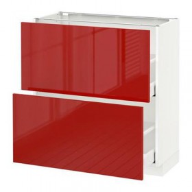 МЕТОД / МАКСИМЕРА Напольный шкаф с 2 ящиками - 80x37 см, Рингульт глянцевый красный, белый