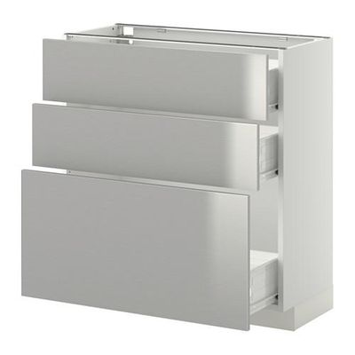 МЕТОД / ФОРВАРА Напольный шкаф с 3 ящиками - 80x37 см, Гревста нержавеющ сталь, белый МЕТОД / ФОРВАРА Напольный шкаф с 3 ящиками - 80x37 см, Гревста нержавеющ сталь, белый