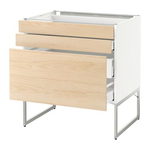 МЕТОД / МАКСИМЕРА Напольн шкаф 3фронт пнл/2низ/2ср ящ - белый, Аскерсунд под светлый ясень, 80x60x60 см