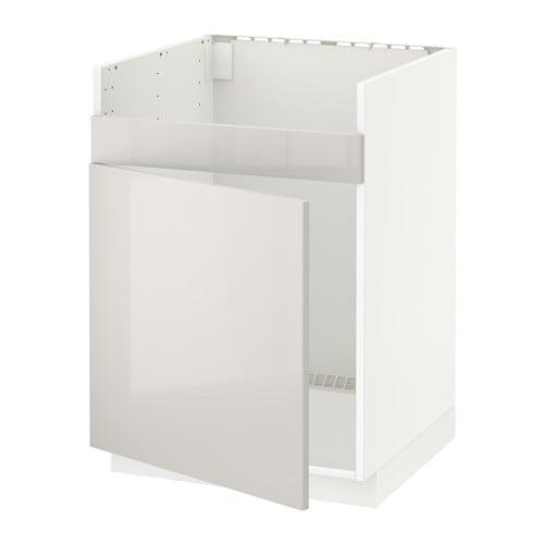 МЕТОД Напольный шкаф для мойки ХАВСЕН - белый, Рингульт глянцевый светло-серый МЕТОД Напольный шкаф для мойки ХАВСЕН - белый, Рингульт глянцевый светло-серый