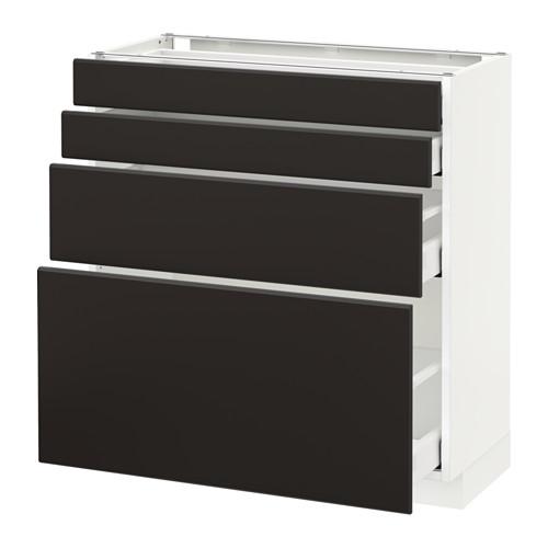 МЕТОД / МАКСИМЕРА Напольн шкаф 4 фронт панели/4 ящика - белый, Кунгсбакка антрацит, 80x37 см МЕТОД / МАКСИМЕРА Напольн шкаф 4 фронт панели/4 ящика - белый, Кунгсбакка антрацит, 80x37 см