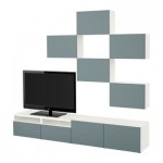 БЕСТО Шкаф для ТВ, комбинация - белый/Вальвикен серо-бирюзовый, направляющие ящика, плавно закр