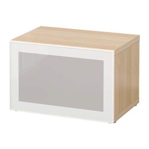 БЕСТО Стеллаж со стеклянн дверью - под беленый дуб/Глассвик белый/матовое стекло