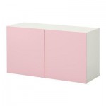 БЕСТО Стеллаж с дверьми - белый/Вара розовый