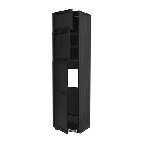 МЕТОД Высокий шкаф д/холодильника/3дверцы - под дерево черный, Лерх черная морилка МЕТОД Высокий шкаф д/холодильника/3дверцы - под дерево черный, Лерх черная морилка