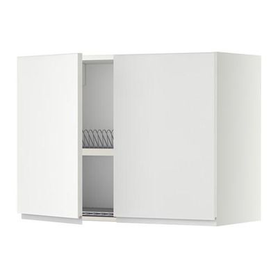 МЕТОД Навесной шкаф с посуд суш/2 дврц - 80x60 см, Нодста белый/алюминий, белый