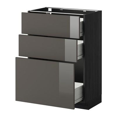 МЕТОД / ФОРВАРА Напольный шкаф с 3 ящиками - 60x37 см, Рингульт глянцевый серый, под дерево черный МЕТОД / ФОРВАРА Напольный шкаф с 3 ящиками - 60x37 см, Рингульт глянцевый серый, под дерево черный