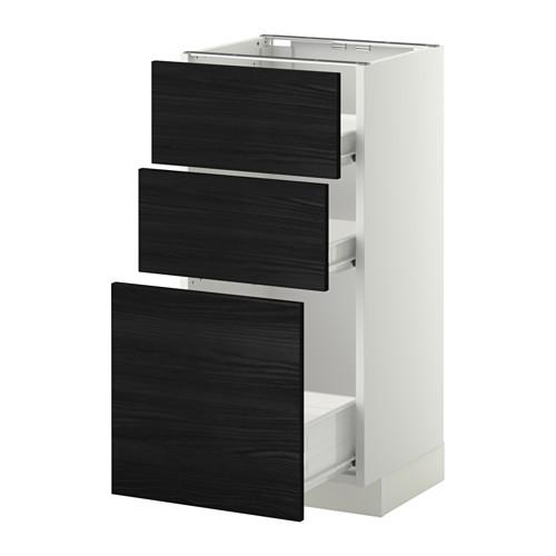 МЕТОД / ФОРВАРА Напольн шкаф 3фрнт пнл/2низк/1ср ящ - белый, Тингсрид под дерево черный, 40x37 см