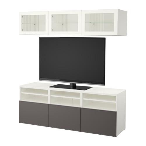 БЕСТО Шкаф для ТВ, комбин/стеклян дверцы - белый Грундсвикен/темно-серый прозрачное стекло, направляющие ящика, плавно закр БЕСТО Шкаф для ТВ, комбин/стеклян дверцы - белый Грундсвикен/темно-серый прозрачное стекло, направляющие ящика, плавно закр
