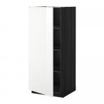 МЕТОД Высок шкаф с полками - под дерево черный, Рингульт глянцевый белый МЕТОД Высок шкаф с полками - под дерево черный, Рингульт глянцевый белый