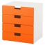 СТУВА Комбинация для хранения с ящиками - белый/оранжевый