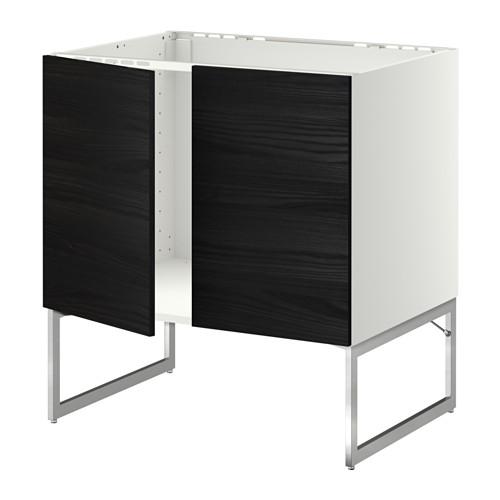 МЕТОД Напольн шкаф д раковины+2 двери - белый, Тингсрид под дерево черный МЕТОД Напольн шкаф д раковины+2 двери - белый, Тингсрид под дерево черный