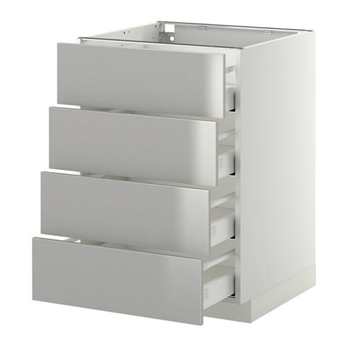 МЕТОД / МАКСИМЕРА Напольн шкаф 4 фронт панели/4 ящика - белый, Гревста нержавеющ сталь, 60x60 см МЕТОД / МАКСИМЕРА Напольн шкаф 4 фронт панели/4 ящика - белый, Гревста нержавеющ сталь, 60x60 см