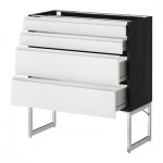 МЕТОД / ФОРВАРА Нплн шк 4 фронт/2 низк/2средн ящ - 80x37x60 см, Нодста белый/алюминий, под дерево черный