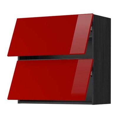 МЕТОД Навесной шкаф/2 дверцы, горизонтал - 80x80 см, Рингульт глянцевый красный, под дерево черный