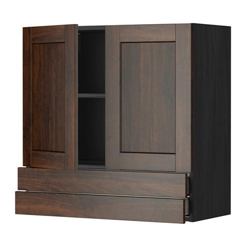 МЕТОД / МАКСИМЕРА Навесной шкаф/2дверцы/2ящика - под дерево черный, Эдсерум под дерево коричневый, 80x80 см