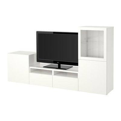 БЕСТО Шкаф для ТВ, комбин/стеклян дверцы - Лаппвикен/Синдвик белый прозрачное стекло, направляющие ящика,нажимные