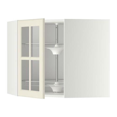 METOD углов навесн шк с врщ скц/сткл дв белый/Будбин белый с оттенком 67.5x67.5x60 cm