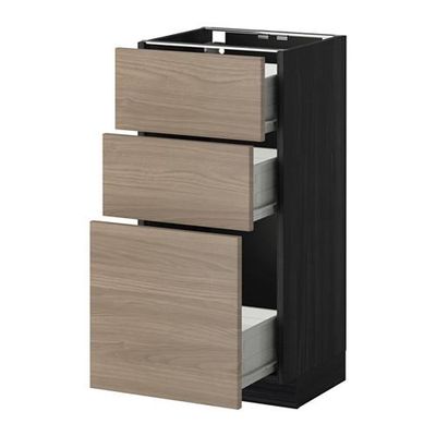 МЕТОД / ФОРВАРА Напольный шкаф с 3 ящиками - 40x37 см, Брокхульт под грецкий орех светло-серый, под дерево черный МЕТОД / ФОРВАРА Напольный шкаф с 3 ящиками - 40x37 см, Брокхульт под грецкий орех светло-серый, под дерево черный