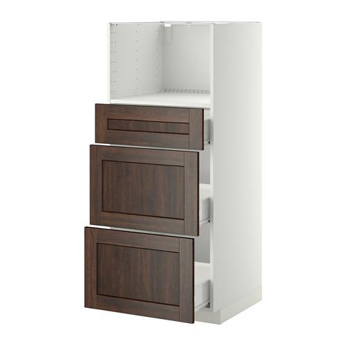 МЕТОД / ФОРВАРА Высокий шкаф д/СВЧ с 3 ящиками - белый, Эдсерум под дерево коричневый