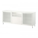 БЕСТО Тумба д/ТВ с ящиками - белый глянцевый/белый матовое стекло, направляющие ящика, плавно закр