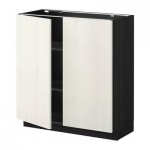 МЕТОД Напол шкаф с полками/2двери - 80x37 см, Росдаль белый ясень, под дерево черный