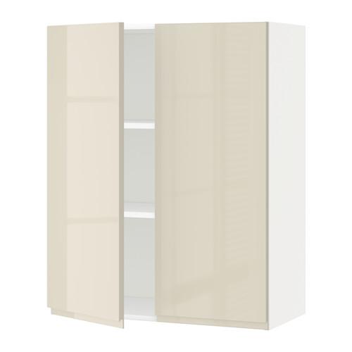 МЕТОД Навесной шкаф с полками/2дверцы - белый, Воксторп глянцевый светло-бежевый, 80x100 см МЕТОД Навесной шкаф с полками/2дверцы - белый, Воксторп глянцевый светло-бежевый, 80x100 см