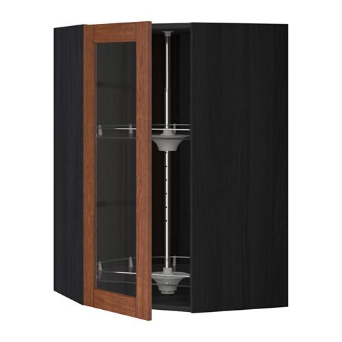 МЕТОД Углов навесн шк с врщ скц/сткл дв - под дерево черный, Филипстад коричневый, 68x100 см