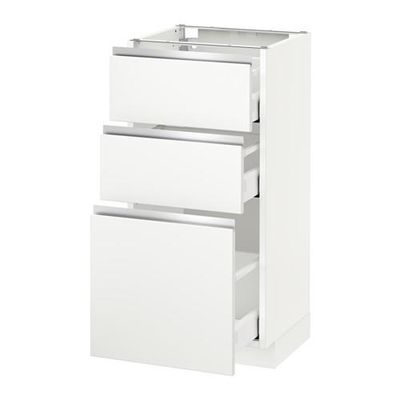 МЕТОД / МАКСИМЕРА Напольный шкаф с 3 ящиками - 40x37 см, Нодста белый/алюминий, белый