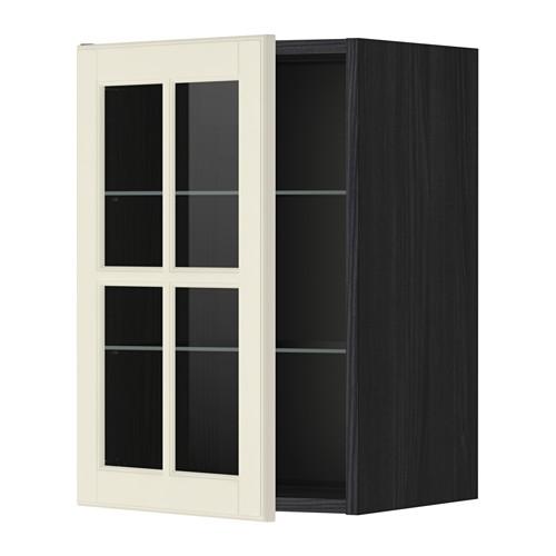 МЕТОД Навесной шкаф с полками/стекл дв - под дерево черный, Будбин белый с оттенком, 40x60 см МЕТОД Навесной шкаф с полками/стекл дв - под дерево черный, Будбин белый с оттенком, 40x60 см