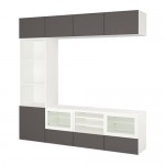 БЕСТО Шкаф для ТВ, комбин/стеклян дверцы - белый Грундсвикен/темно-серый прозрачное стекло, направляющие ящика, плавно закр БЕСТО Шкаф для ТВ, комбин/стеклян дверцы - белый Грундсвикен/темно-серый прозрачное стекло, направляющие ящика, плавно закр