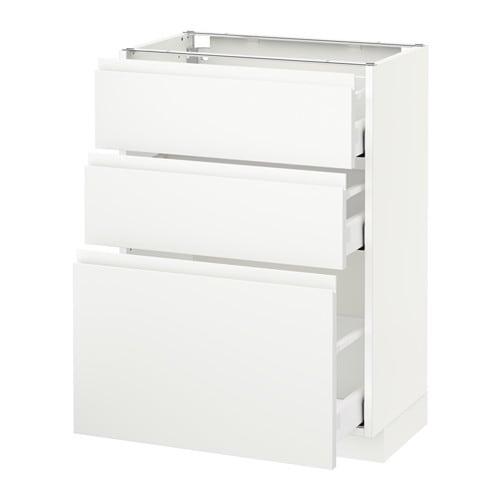 МЕТОД / МАКСИМЕРА Напольный шкаф с 3 ящиками - белый, Воксторп матовый белый, 60x37 см МЕТОД / МАКСИМЕРА Напольный шкаф с 3 ящиками - белый, Воксторп матовый белый, 60x37 см
