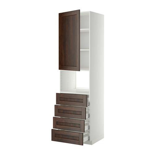 МЕТОД / МАКСИМЕРА Высок шкаф д/духовки/дверца/4ящика - белый, Эдсерум под дерево коричневый, 60x60x220 см
