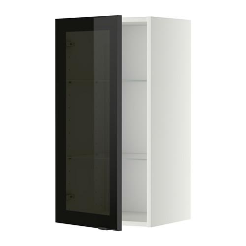 МЕТОД Навесной шкаф с полками/стекл дв - белый, Ютис дымчатое стекло/черный, 40x80 см МЕТОД Навесной шкаф с полками/стекл дв - белый, Ютис дымчатое стекло/черный, 40x80 см