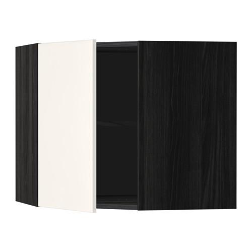 МЕТОД Угловой навесной шкаф с полками - под дерево черный, Веддинге белый, 68x60 см