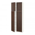 МЕТОД Высокий шкаф с полками/4 дверцы - белый, Эдсерум под дерево коричневый, 80x37x200 см МЕТОД Высокий шкаф с полками/4 дверцы - белый, Эдсерум под дерево коричневый, 80x37x200 см