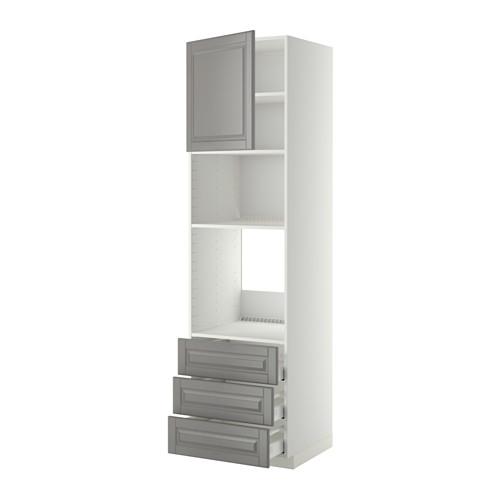 МЕТОД / МАКСИМЕРА Высок шкаф д/духовки/СВЧ/дверца/3ящ - белый, Будбин серый, 60x60x220 см