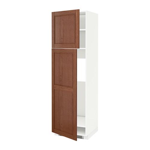 МЕТОД Высокий шкаф д/холодильника/2дверцы - белый, Филипстад коричневый, 60x60x200 см