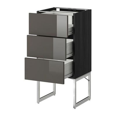 МЕТОД / ФОРВАРА Напольн шкаф 3фронт пнл/2низ/2ср ящ - 40x37x60 см, Рингульт глянцевый серый, под дерево черный