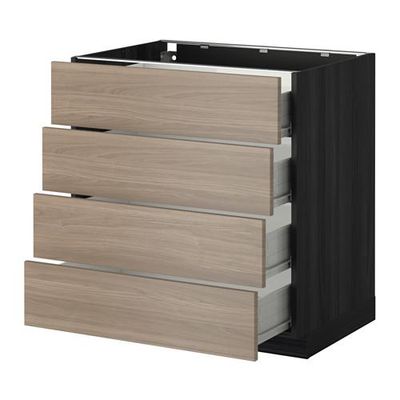 МЕТОД / ФОРВАРА Напольн шкаф 4 фронт панели/4 ящика - 80x60 см, Брокхульт под грецкий орех светло-серый, под дерево черный МЕТОД / ФОРВАРА Напольн шкаф 4 фронт панели/4 ящика - 80x60 см, Брокхульт под грецкий орех светло-серый, под дерево черный