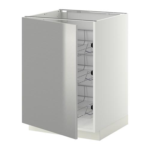 МЕТОД Напольный шкаф с проволочн ящиками - белый, Гревста нержавеющ сталь, 60x60 см