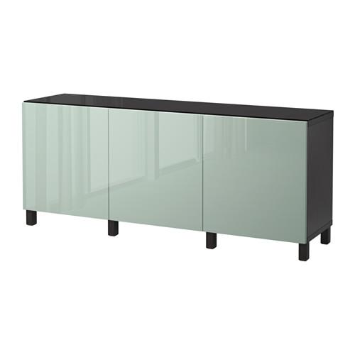 БЕСТО Комбинация для хранения с дверцами - черно-коричневый/Сельсвикен глянцевый/серо-зеленый светлый